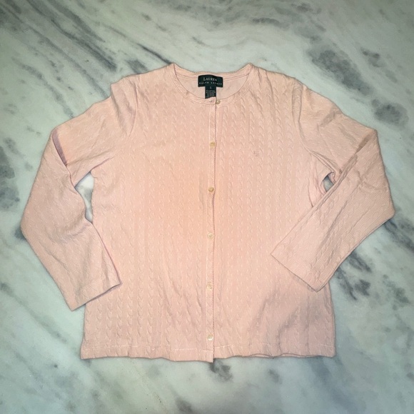 Vintage Lauren Ralph Lauren Small Pink Button Up Cardigan Sweater - Picture 1 of 4